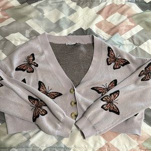 Purple butterfly, button-down cover-up